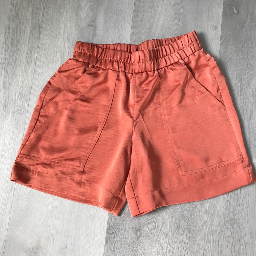 A NEW DAY SATIN LOUNGE SHORTS BROWN MID RISE ELASTIC WAIST WOMENS XS